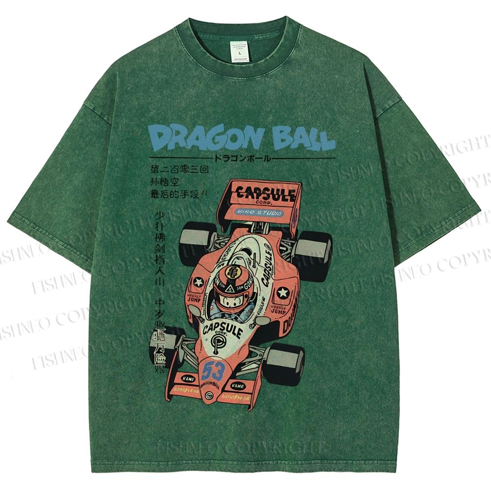 Unisex Japanese Dragon Ball Race Car Printed Washed Tee