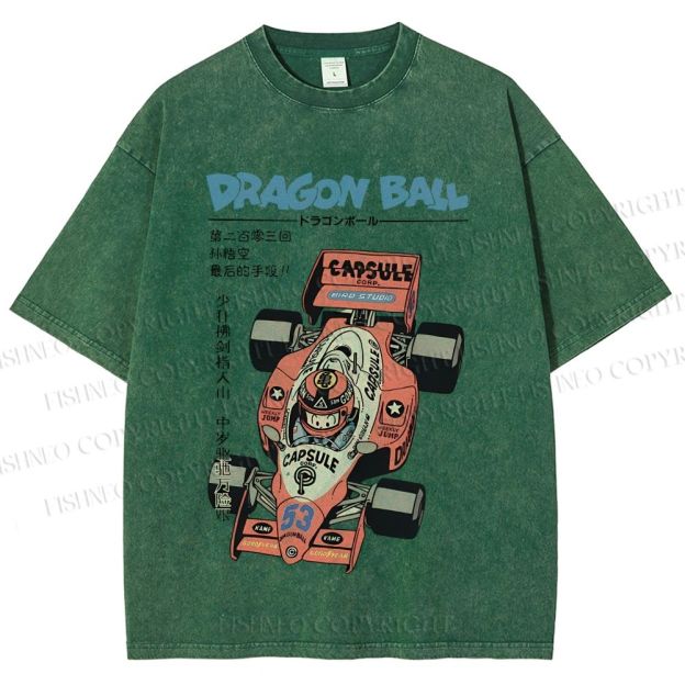Unisex Japanese Dragon Ball Race Car Printed Washed Tee