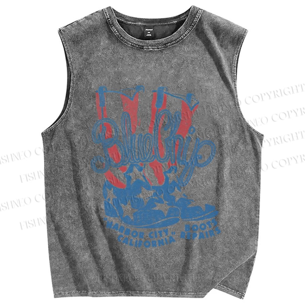 Unisex Vintage BlueChip Cowboy Boots Printed Washed Tank Top
