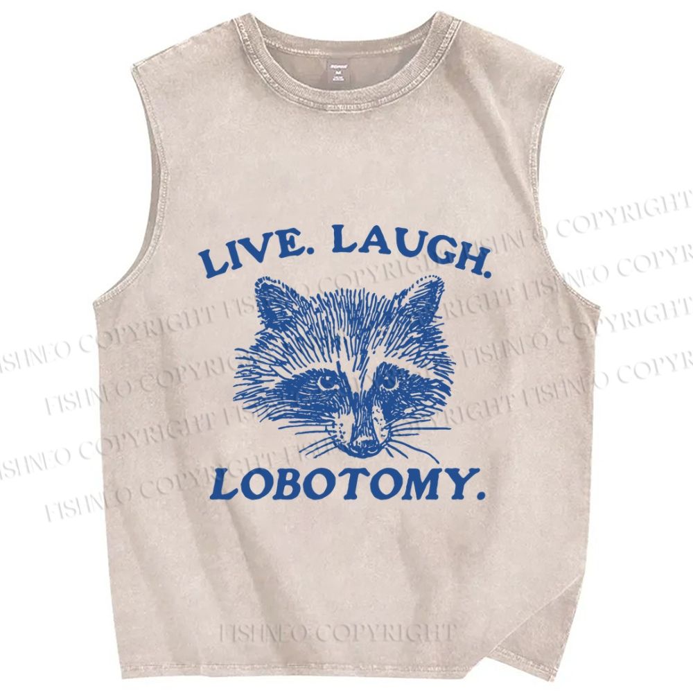 Unisex Vintage Raccoon Live Laugh Lobotomy Printed Washed Tank Top