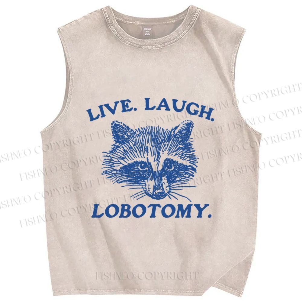 Unisex Vintage Raccoon Live Laugh Lobotomy Printed Washed Tank Top