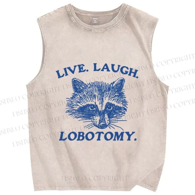 Unisex Vintage Raccoon Live Laugh Lobotomy Printed Washed Tank Top
