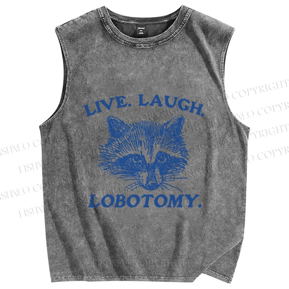 Unisex Vintage Raccoon Live Laugh Lobotomy Printed Washed Tank Top