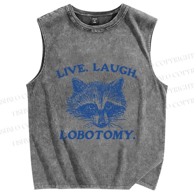 Unisex Vintage Raccoon Live Laugh Lobotomy Printed Washed Tank Top