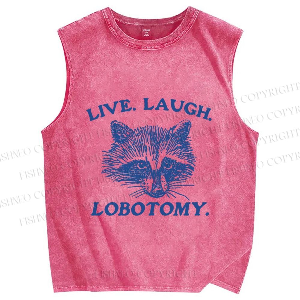 Unisex Vintage Raccoon Live Laugh Lobotomy Printed Washed Tank Top
