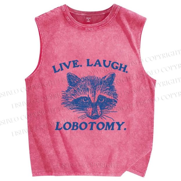 Unisex Vintage Raccoon Live Laugh Lobotomy Printed Washed Tank Top