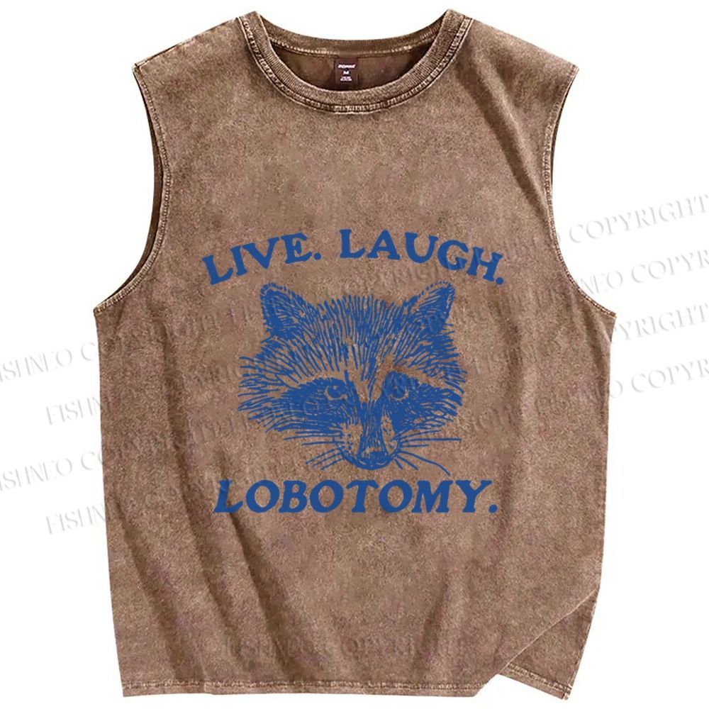 Unisex Vintage Raccoon Live Laugh Lobotomy Printed Washed Tank Top