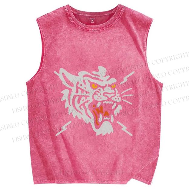 Unisex Vintage Tiger Graffiti Printed Washed Tank Top