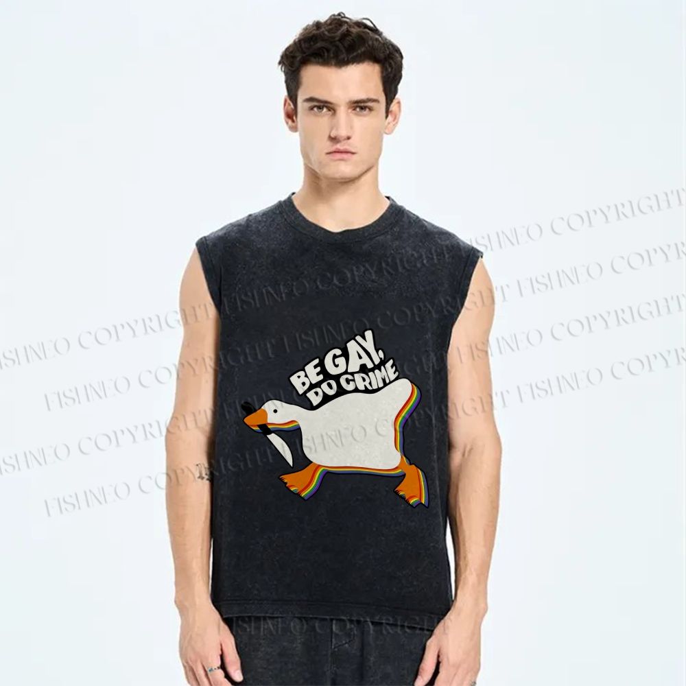 Unisex Pride Silly Goose Be Gay Do Crime Printed Washed Tank Top