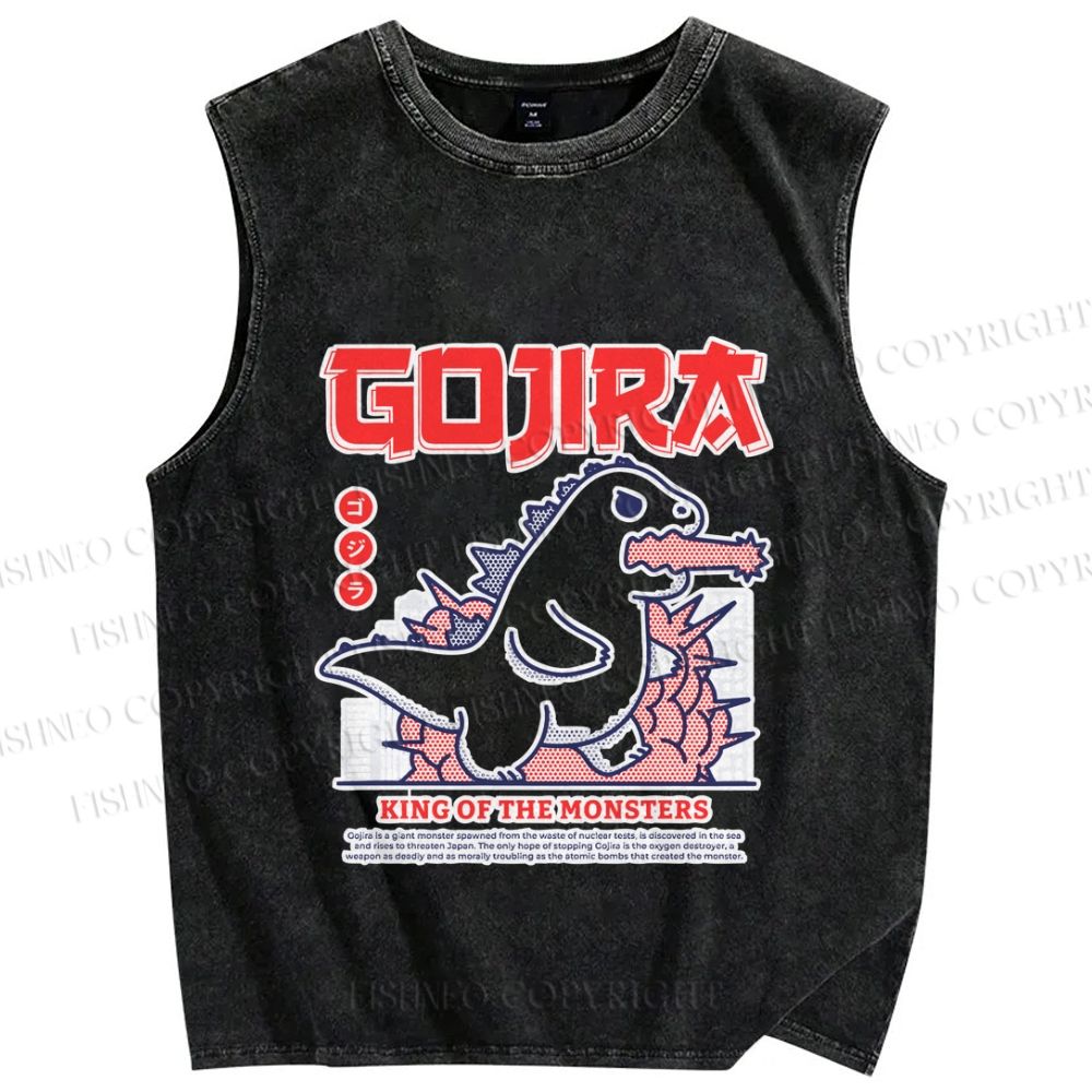 Unisex Rampaging Godzilla Printed Washed Tank Top