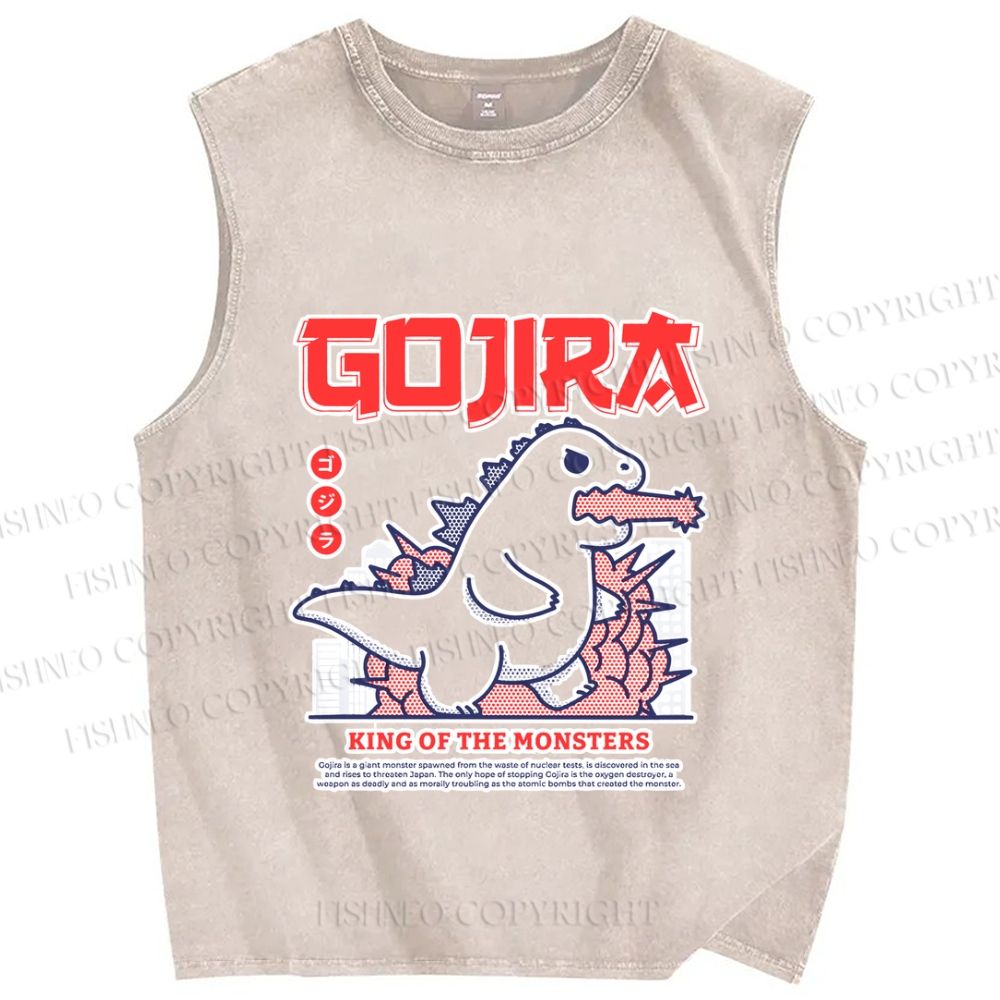Unisex Rampaging Godzilla Printed Washed Tank Top