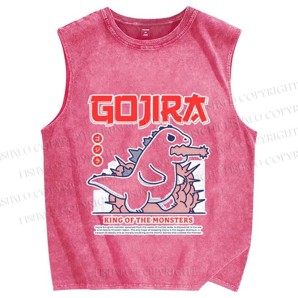 Unisex Rampaging Godzilla Printed Washed Tank Top
