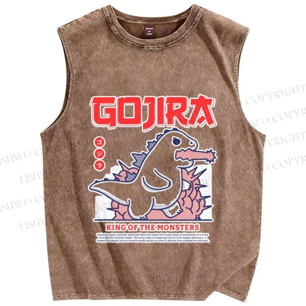 Unisex Rampaging Godzilla Printed Washed Tank Top
