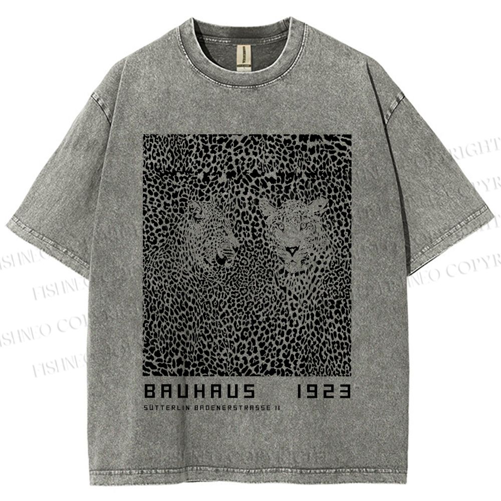 Unisex Bauhaus Style Leopard Printed Washed Tee