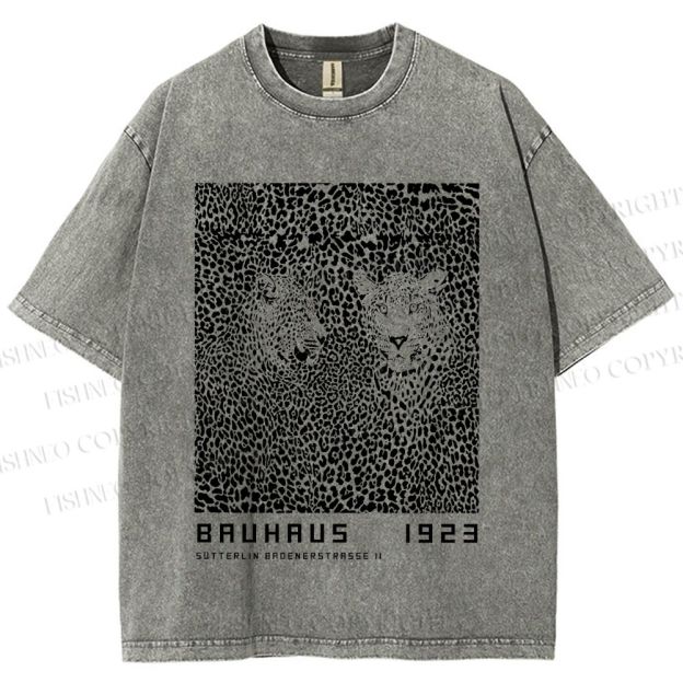 Unisex Bauhaus Style Leopard Printed Washed Tee