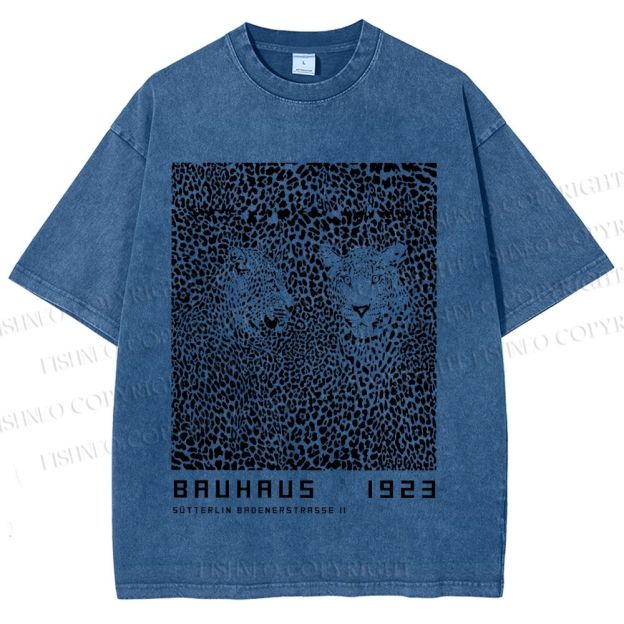 Unisex Bauhaus Style Leopard Printed Washed Tee