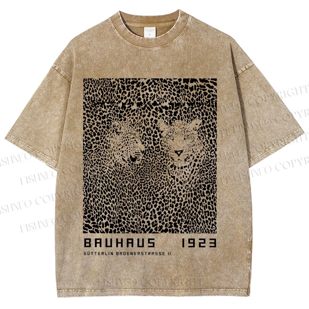 Unisex Bauhaus Style Leopard Printed Washed Tee