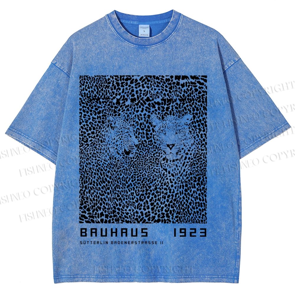 Unisex Bauhaus Style Leopard Printed Washed Tee