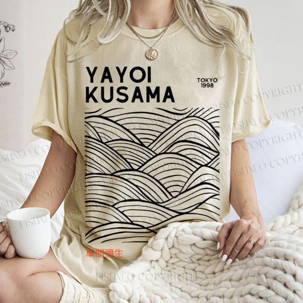 Unisex Yayoi Kusama Style Wave Printed Washed Tee