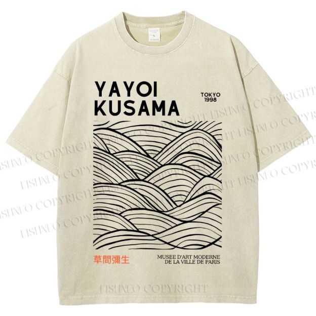 Unisex Yayoi Kusama Style Wave Printed Washed Tee