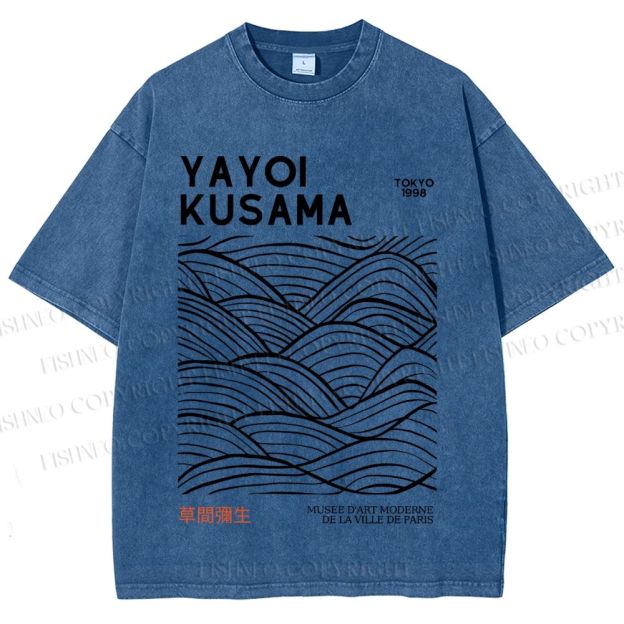 Unisex Yayoi Kusama Style Wave Printed Washed Tee