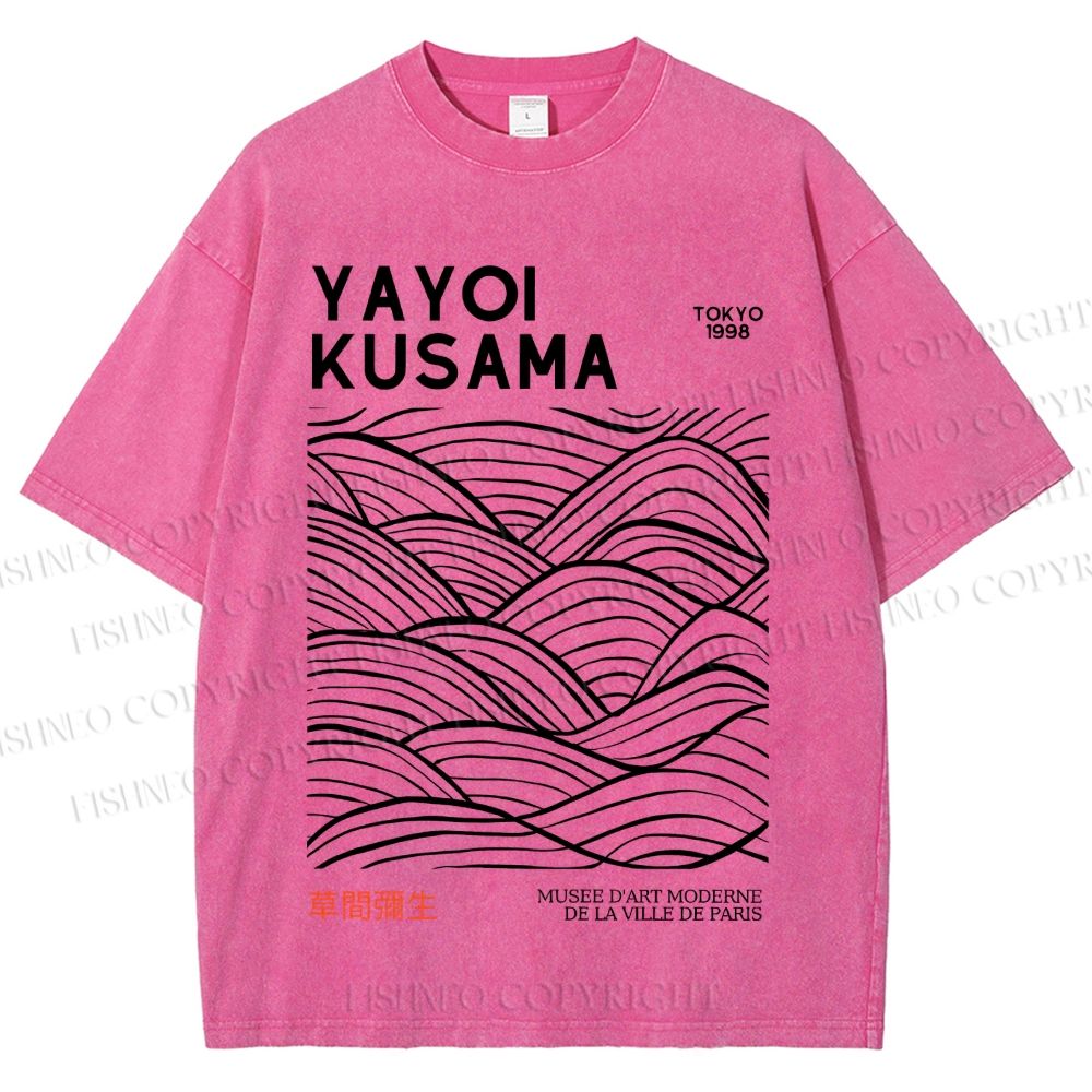 Unisex Yayoi Kusama Style Wave Printed Washed Tee