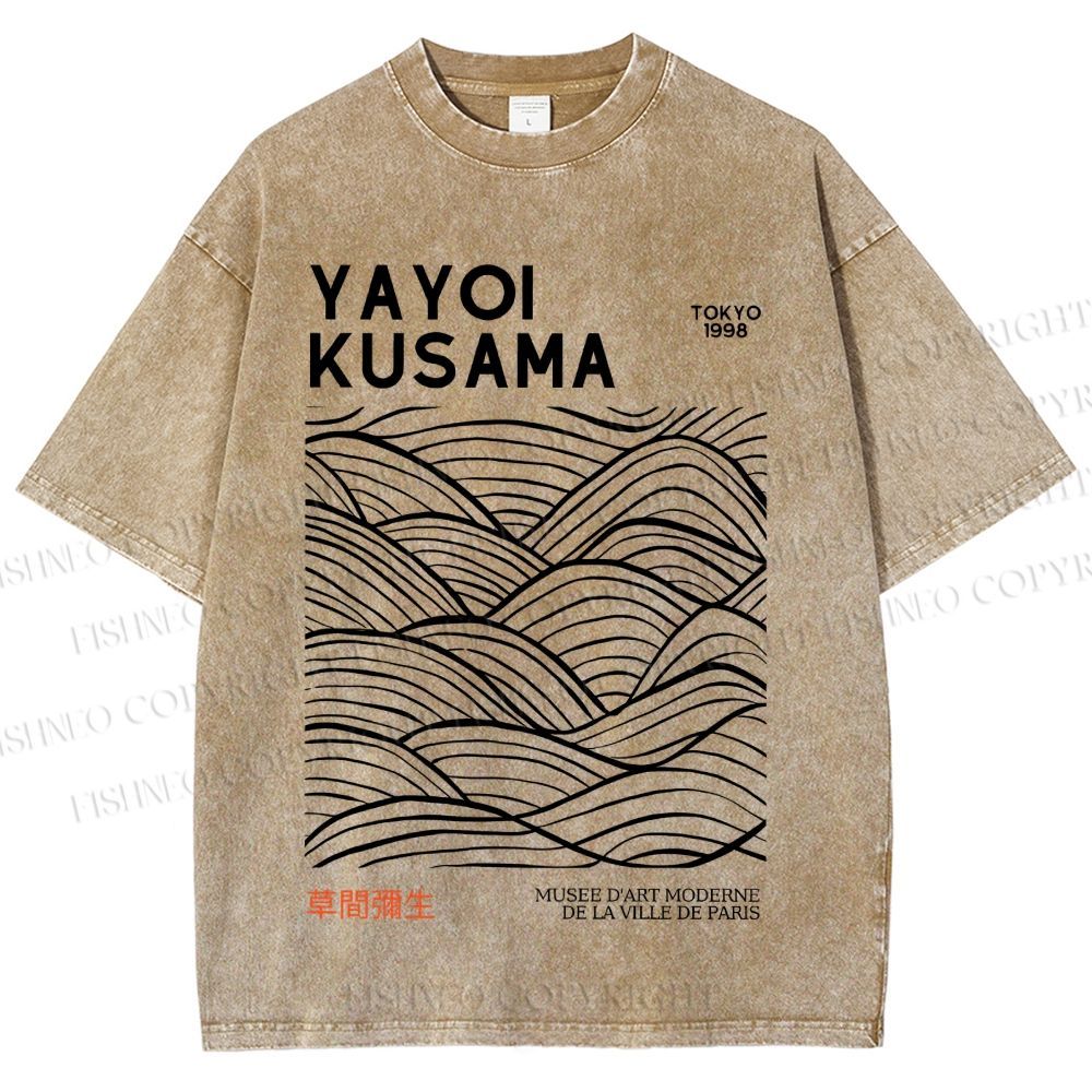 Unisex Yayoi Kusama Style Wave Printed Washed Tee