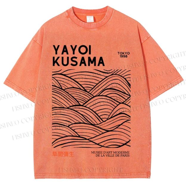 Unisex Yayoi Kusama Style Wave Printed Washed Tee