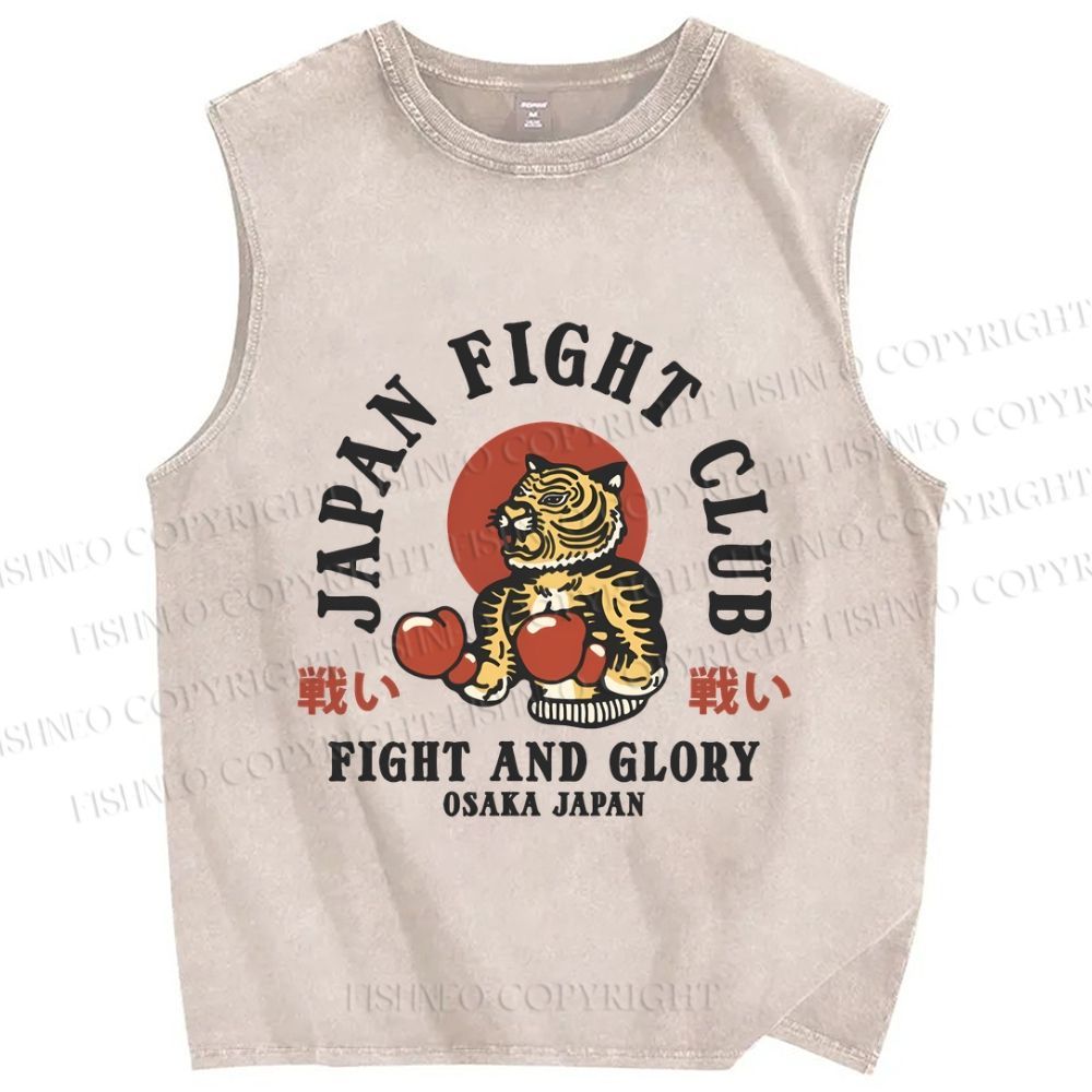 Unisex Japan Osaka Fight Club Printed Washed Tank Top