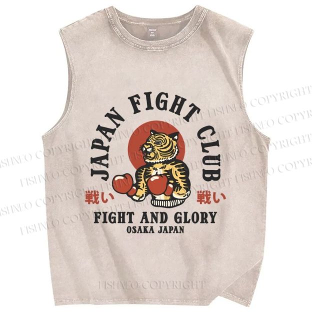 Unisex Japan Osaka Fight Club Printed Washed Tank Top