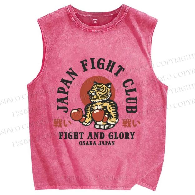 Unisex Japan Osaka Fight Club Printed Washed Tank Top