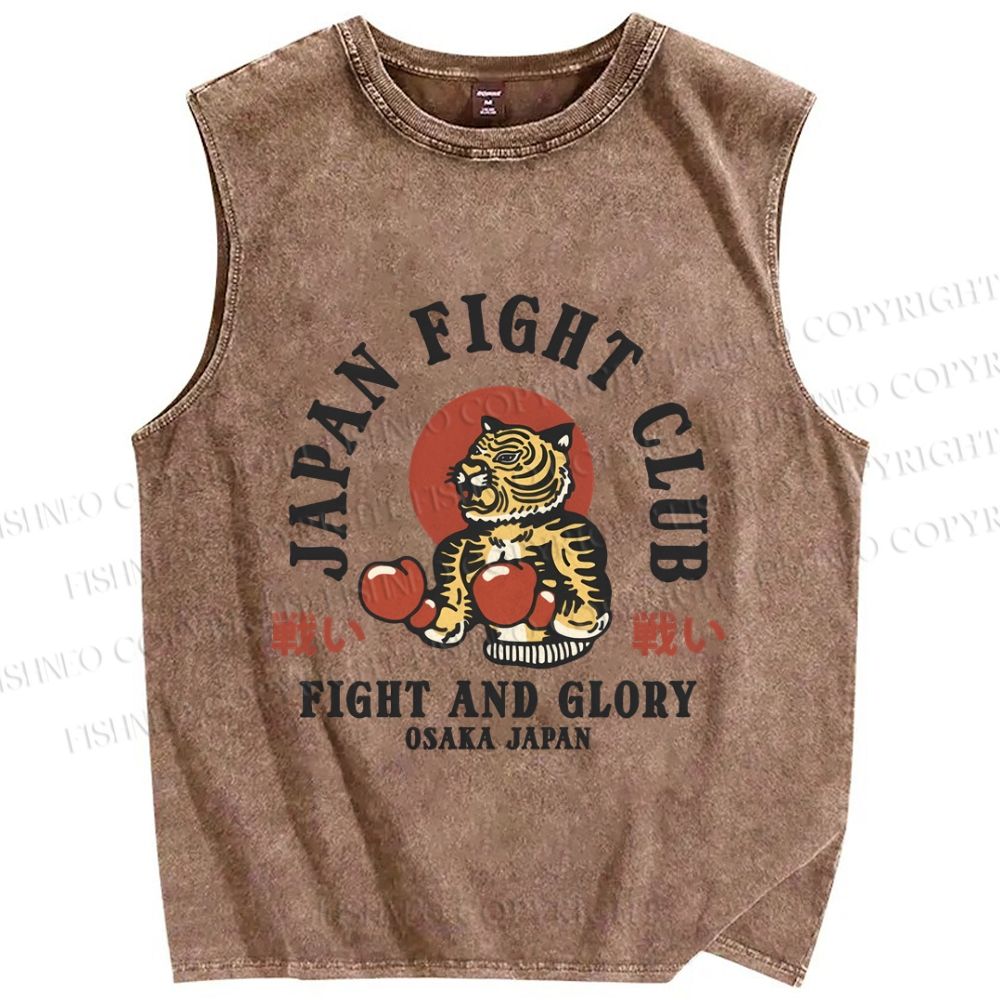 Unisex Japan Osaka Fight Club Printed Washed Tank Top