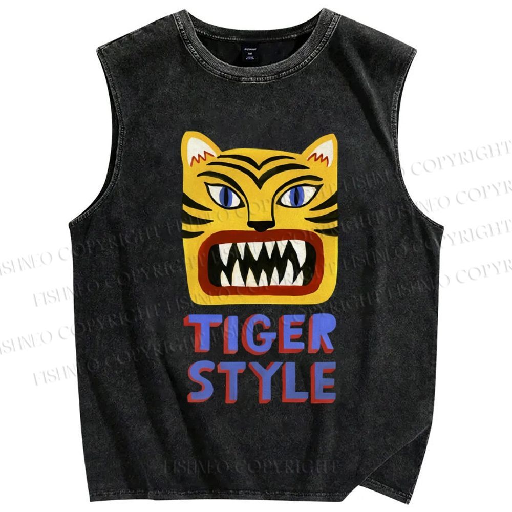 Unisex Tiger Style Printed Washed Tank Top