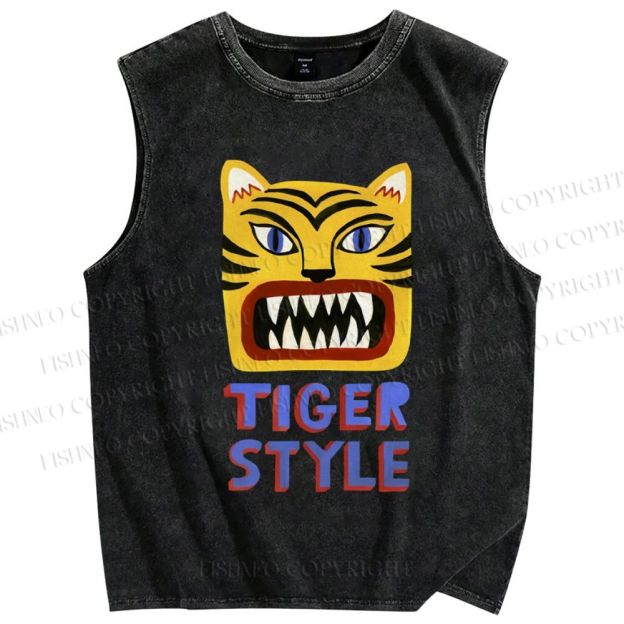 Unisex Tiger Style Printed Washed Tank Top