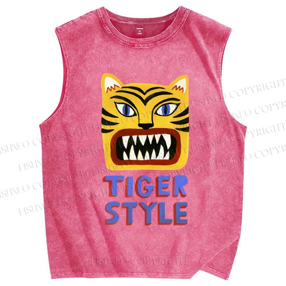 Unisex Tiger Style Printed Washed Tank Top