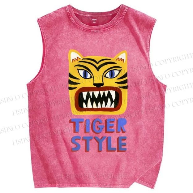 Unisex Tiger Style Printed Washed Tank Top