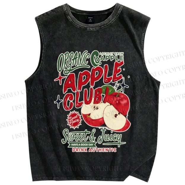 Unisex Sweet & Juicy Apple Club Poster Printed Washed Tank Top