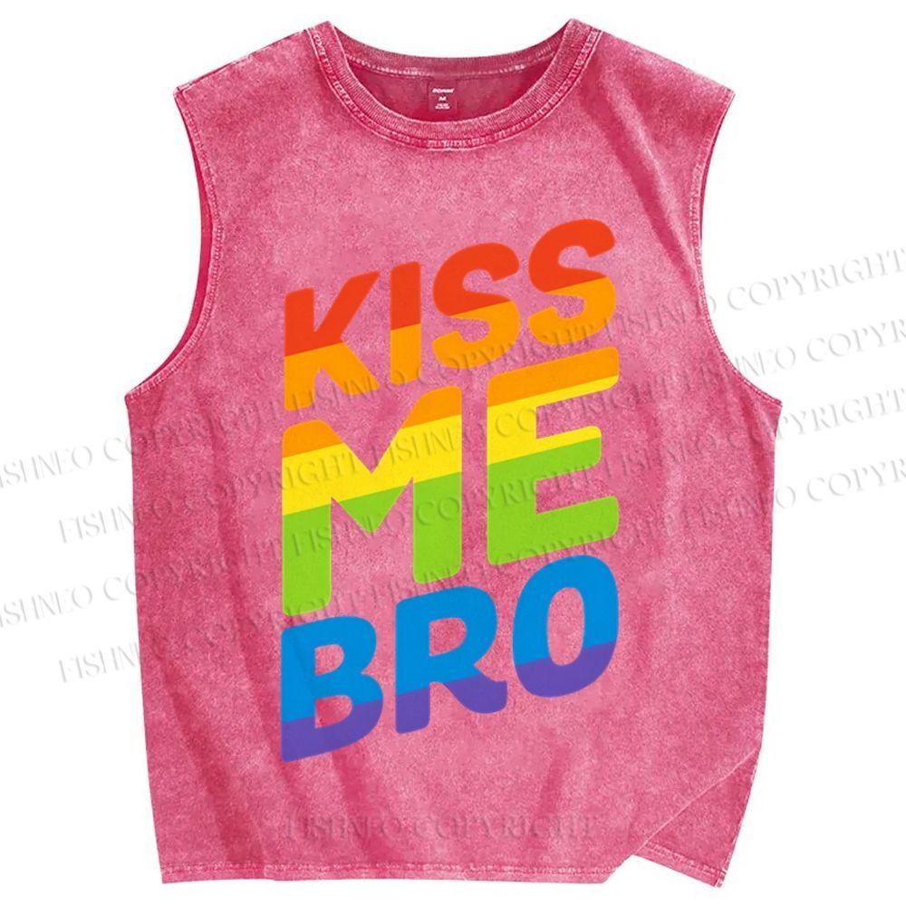 Unisex  Pride Kiss Me Bro Printed Washed Tank Top