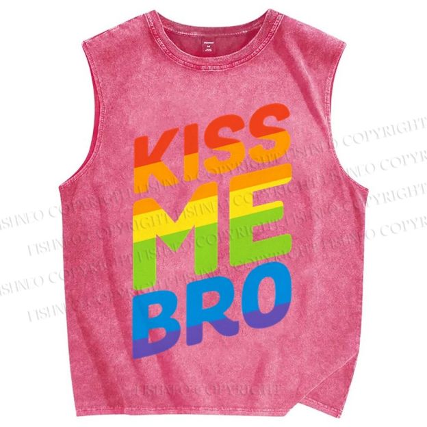 Unisex  Pride Kiss Me Bro Printed Washed Tank Top
