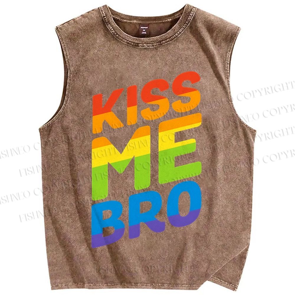Unisex  Pride Kiss Me Bro Printed Washed Tank Top