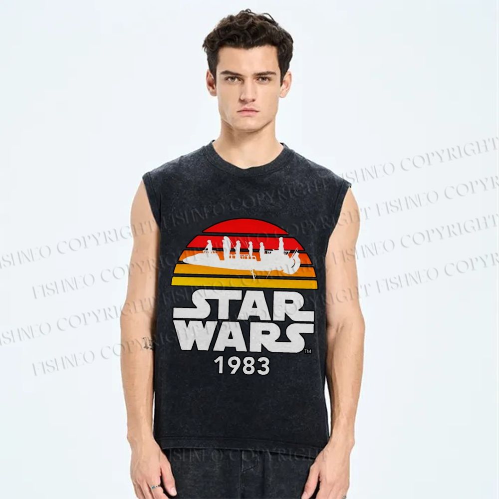 Unisex Star Wars Graffiti Printed Washed Tank Top