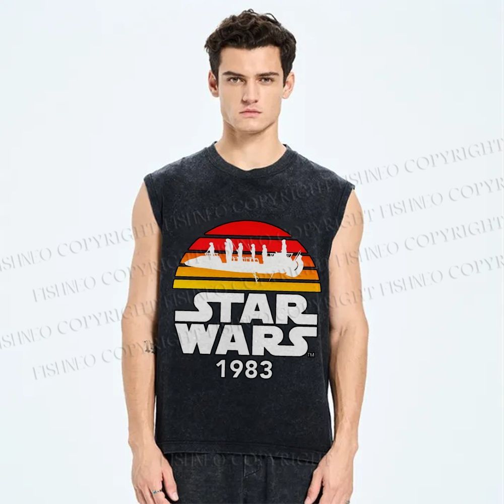 Unisex Star Wars Graffiti Printed Washed Tank Top