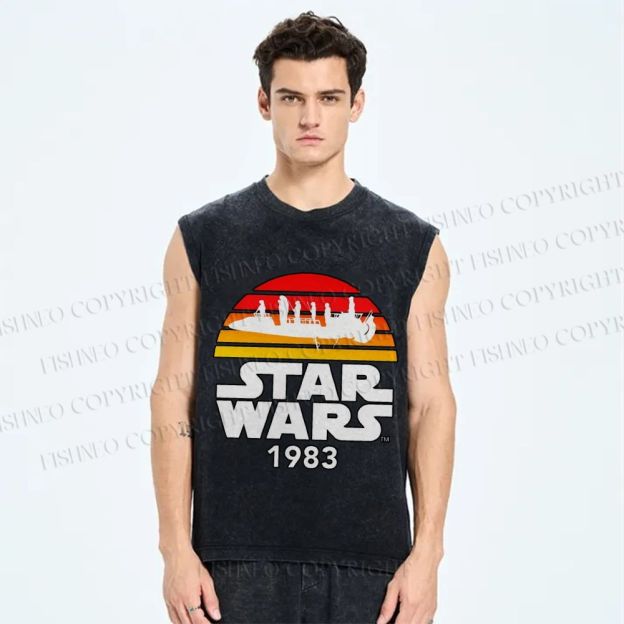 Unisex Star Wars Graffiti Printed Washed Tank Top