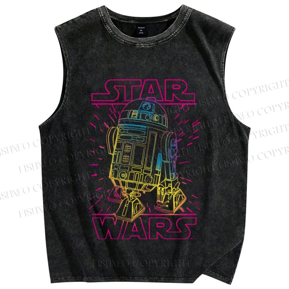 Unisex Star Wars Graffiti Printed Washed Tank Top