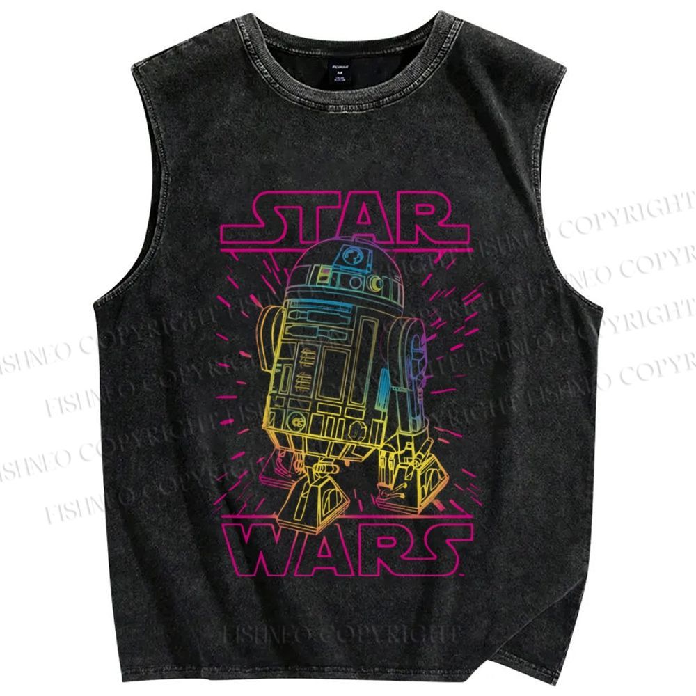 Unisex Star Wars Graffiti Printed Washed Tank Top