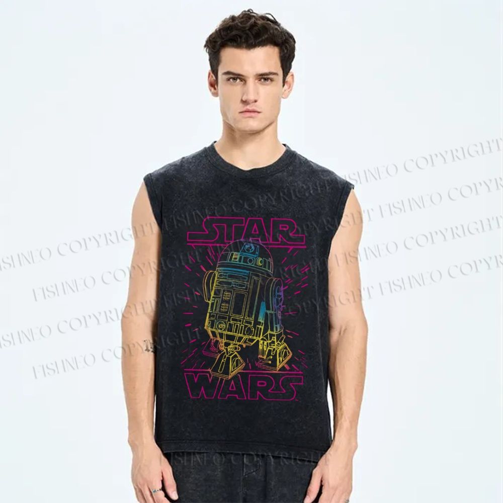 Unisex Star Wars Graffiti Printed Washed Tank Top