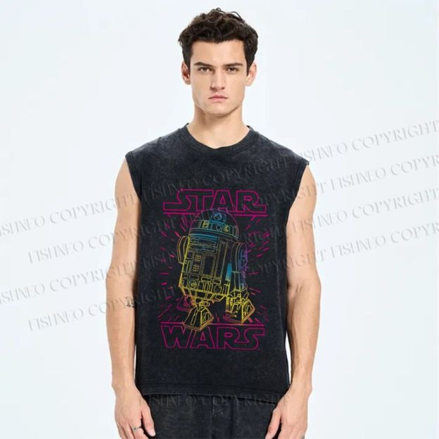 Unisex Star Wars Graffiti Printed Washed Tank Top