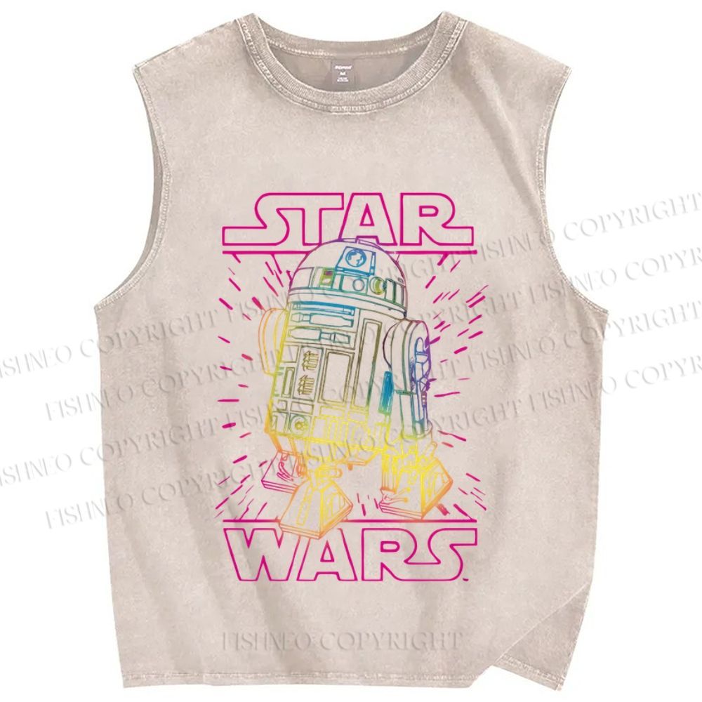 Unisex Star Wars Graffiti Printed Washed Tank Top