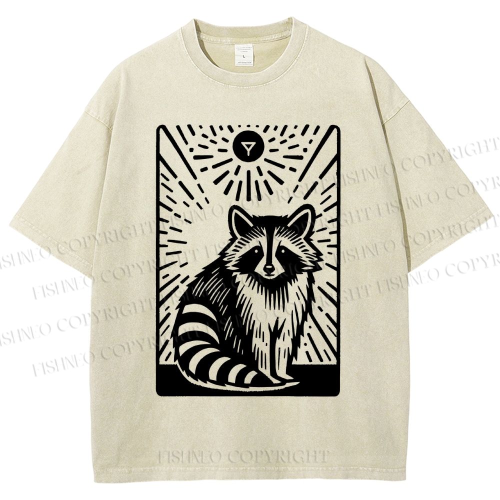 Unisex Vintage Raccoon Printed Washed Tee