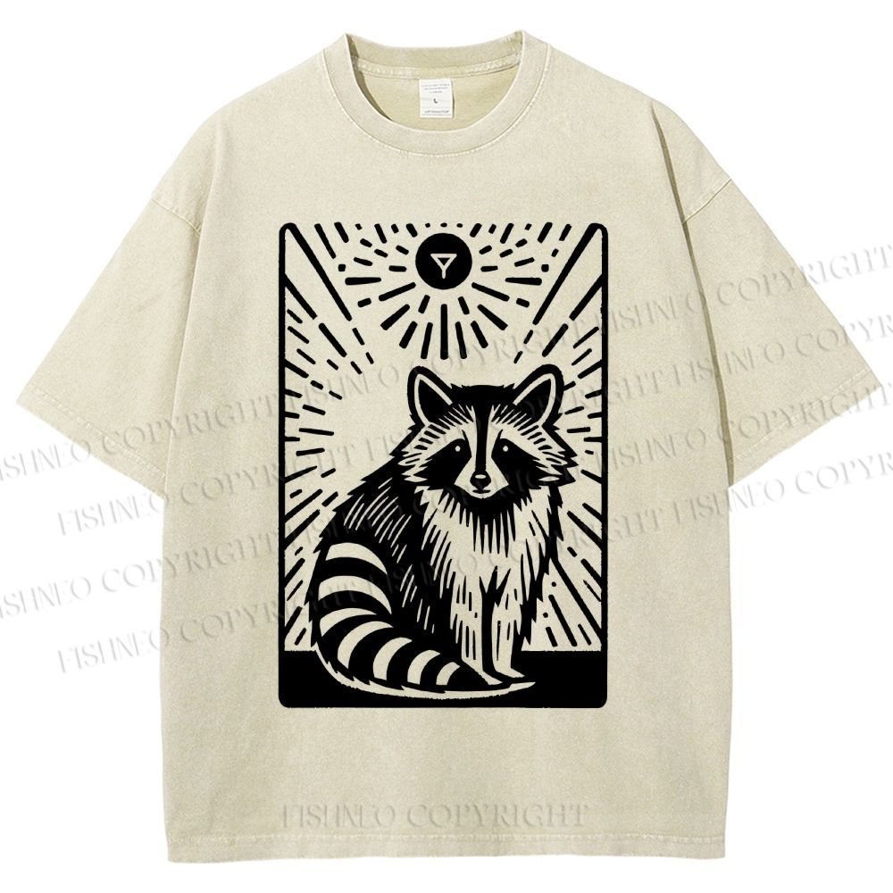 Unisex Vintage Raccoon Printed Washed Tee